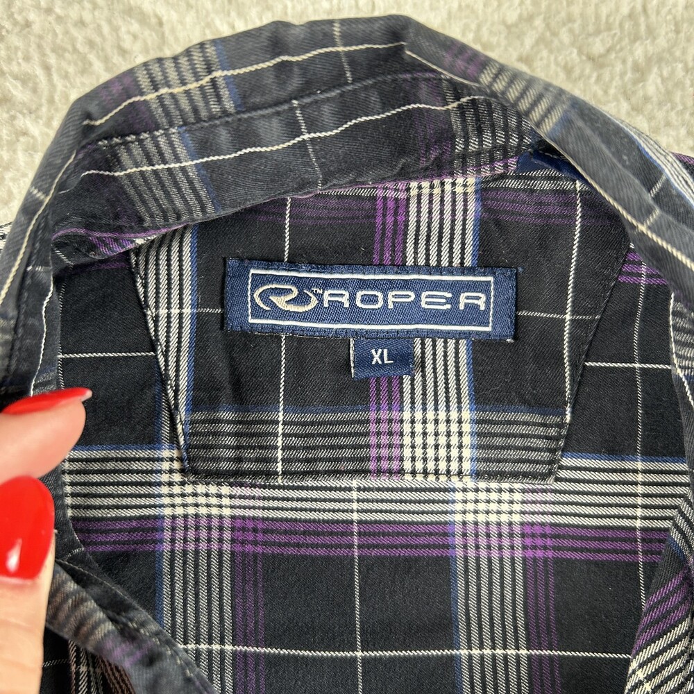 Roper Shirt Mens XL Black Plaid Long Sleeve Button Down Western Casual Western - Picture 7 of 15